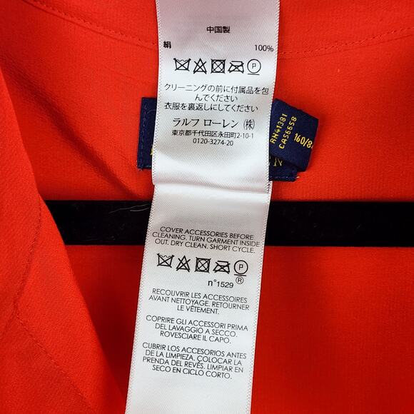 Polo Ralph Lauren Women’s Silk Shirt Red Drop Shoulder Sleeve Small Petite Size - Picture 8 of 9